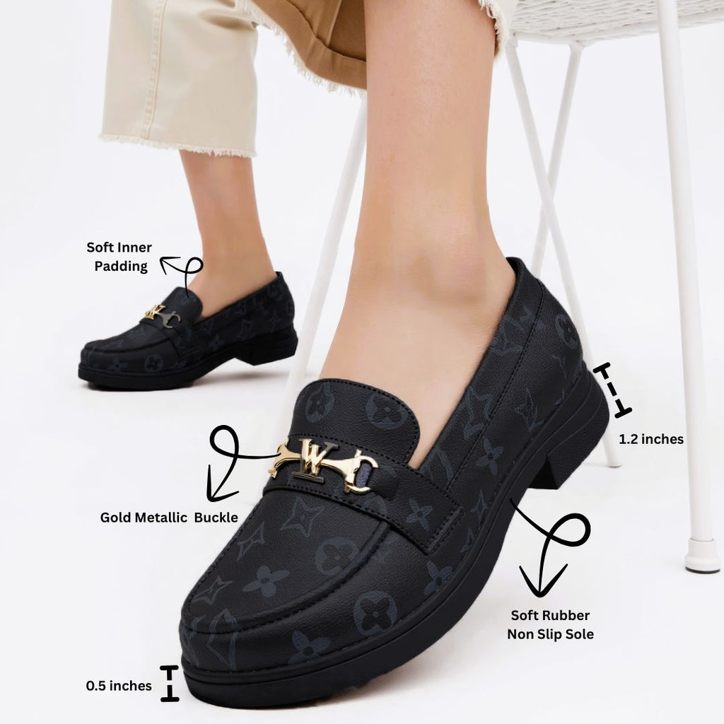 Women’s Brown Loafers with Gold Metallic Buckle