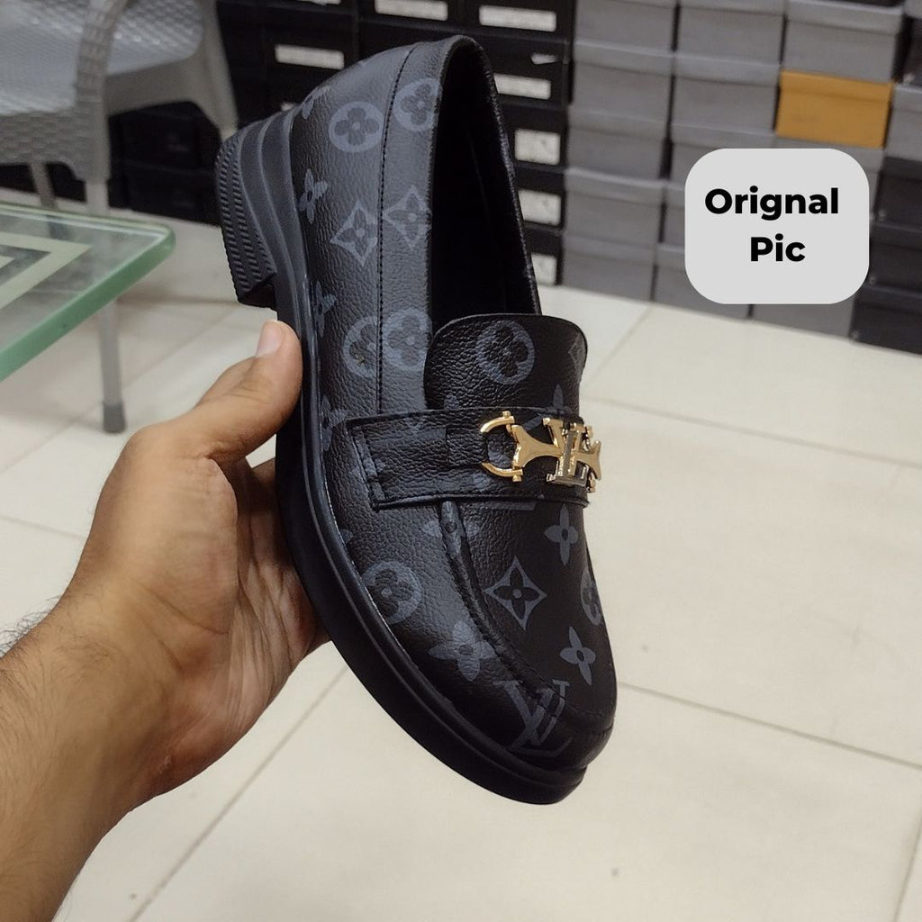 Women’s Brown Loafers with Gold Metallic Buckle