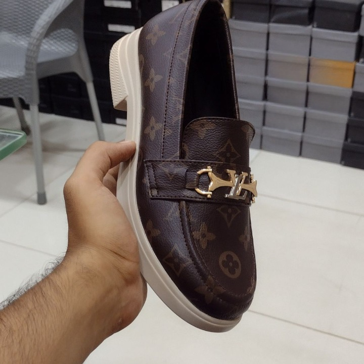 Women’s Brown Loafers with Gold Metallic Buckle