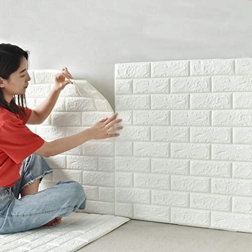 3d Wall Sticker White Brick Sheet | Bedroom Home Decor Waterproof Self Adhesive Living Room Wallpaper (2*2.5ft)