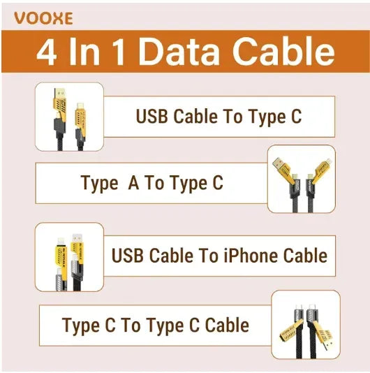4 In 1 Data Cable – Usb-c & Lightning Connectors