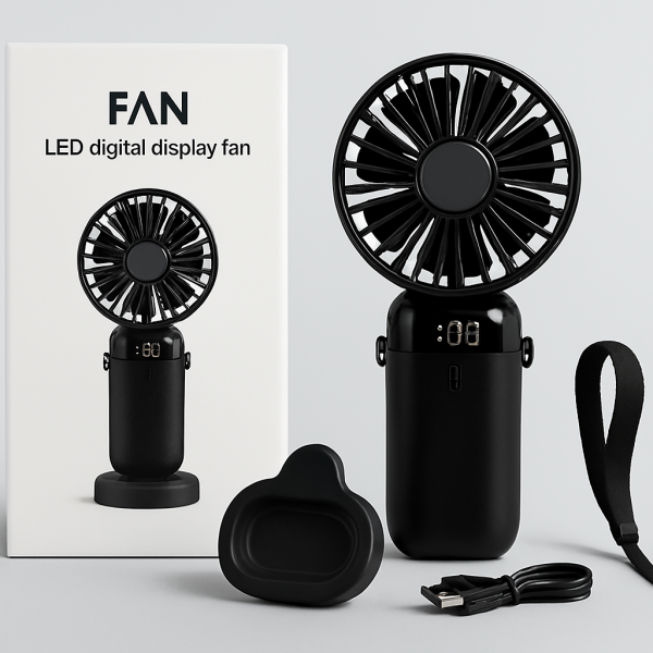 Led Digital Display Rechargeable Fan With Usb Cable