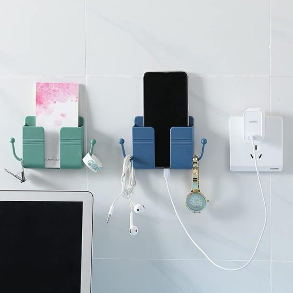 Wall Mount Phone Holder And Remote Control Stand With Hooks – Space-saving Wall Mounted Phone Holder For Bed, Kitchen, Living Room, And Office (random Color)